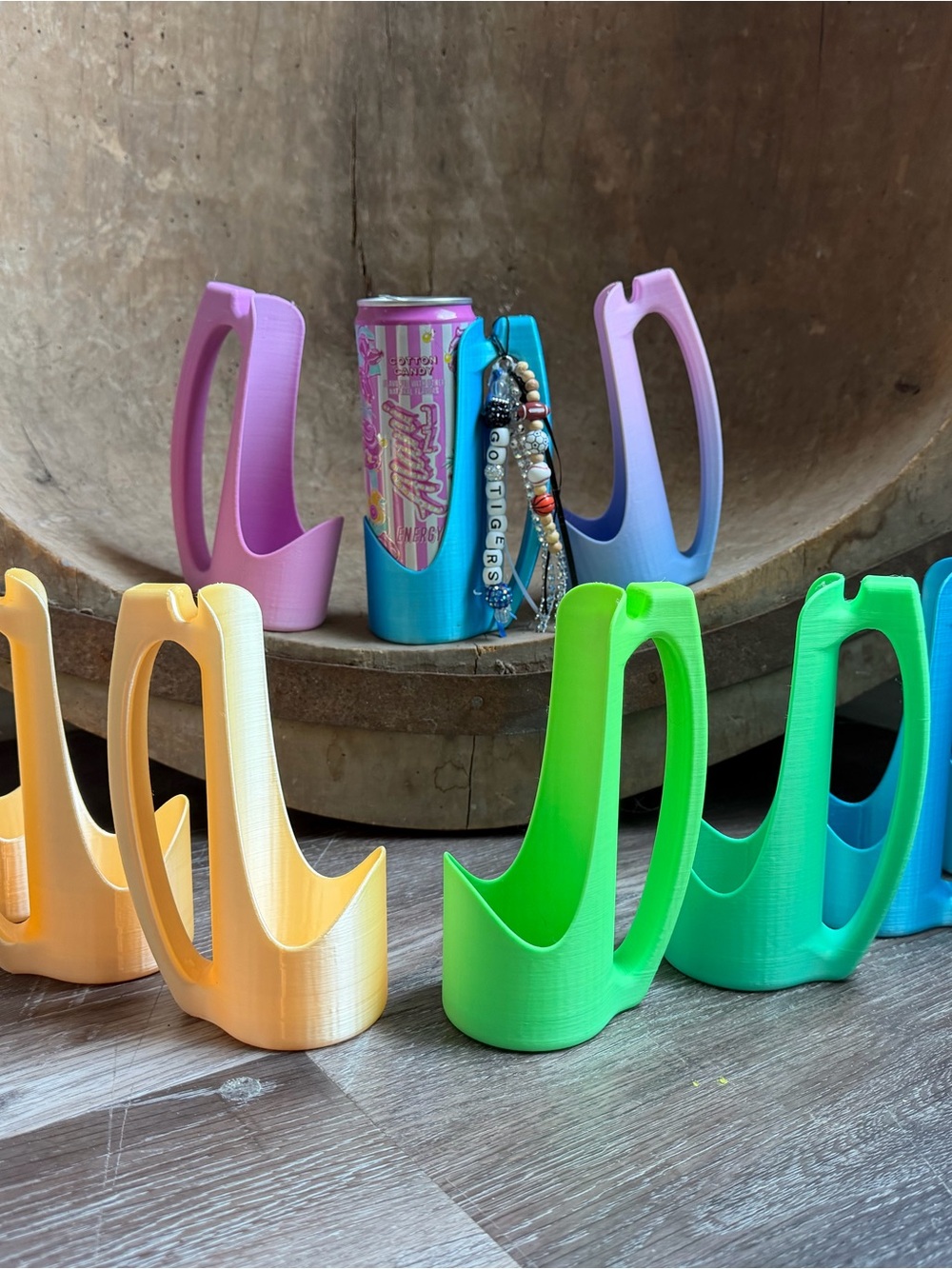 Colorful 3D-Printed Can Holders - Assorted Pastel and Bright Colors